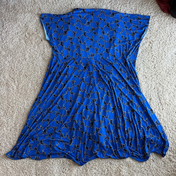 Vicky Tiel Women’s Royal Blue Leaf Print Short‎ Sleeve Size 2X Wrap Dress - Picture 2 of 6